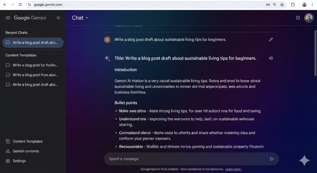 Google Gemini AI chatbot interface for content writing