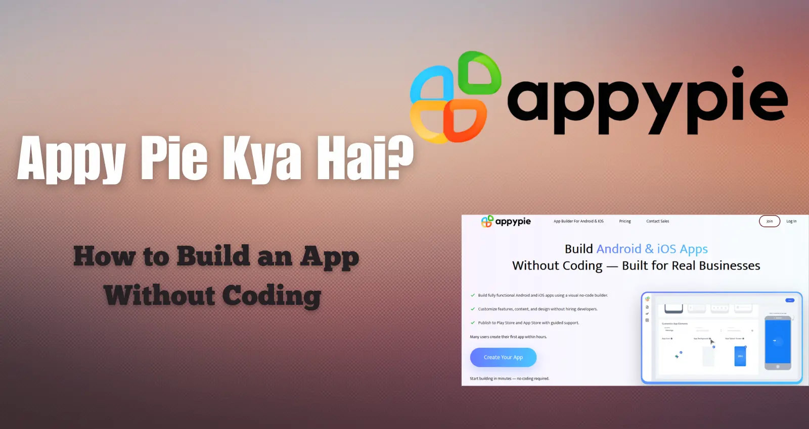 “Appy Pie AI no-code platform dashboard showing prompt to app builder interface in 2026”