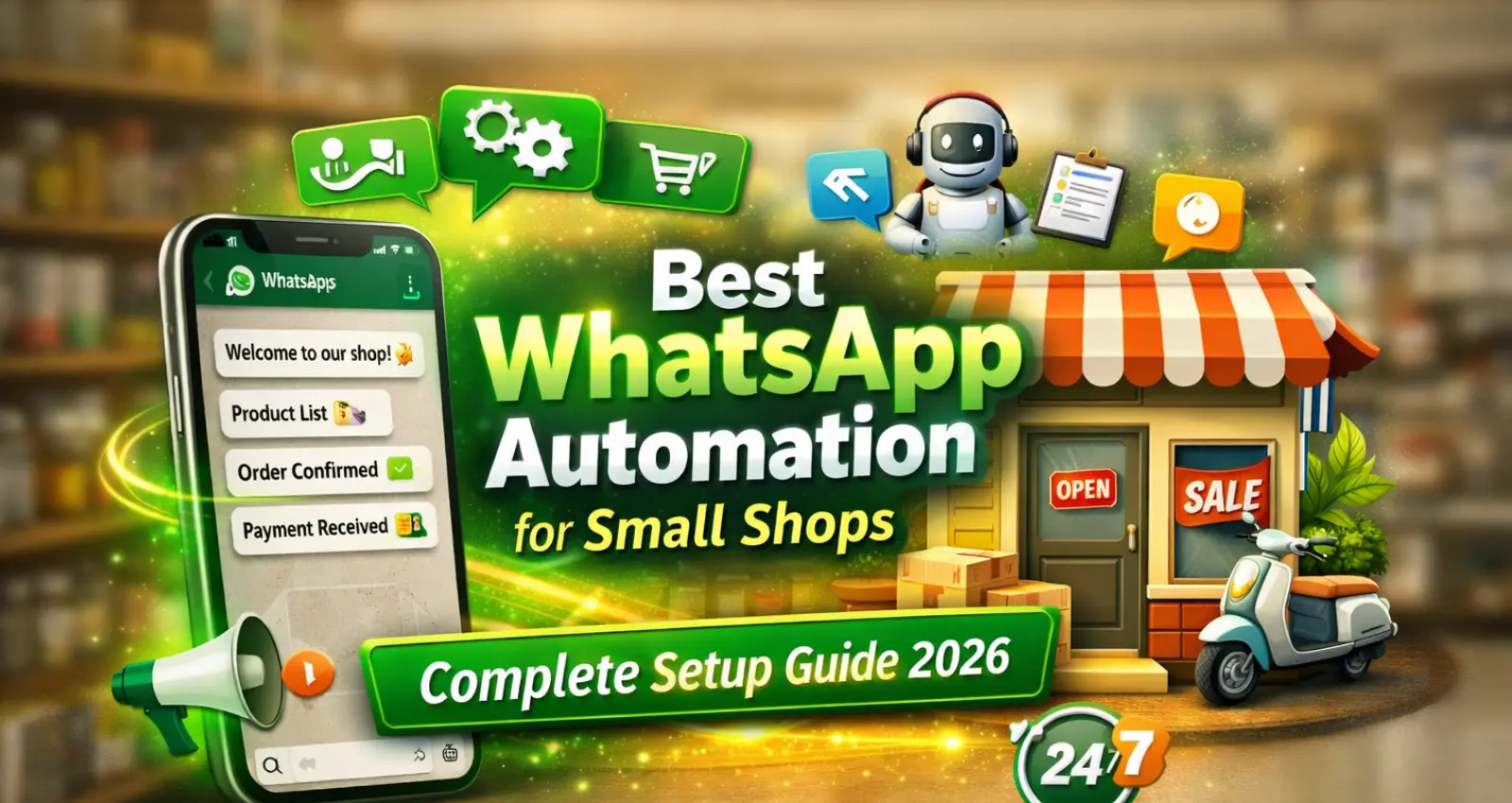 Best WhatsApp Automation for Small Shops 2026 featured image showing WhatsApp chatbot automation for local business.